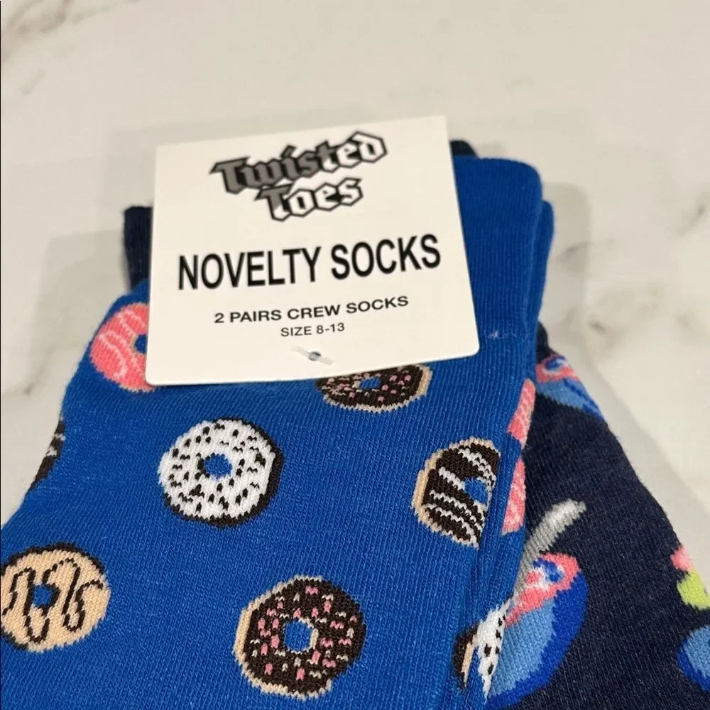 Twisted Toes Crew Socks Mens 8-13 NEW 2 Pair Donuts Milk & Cereal Novelty Socks